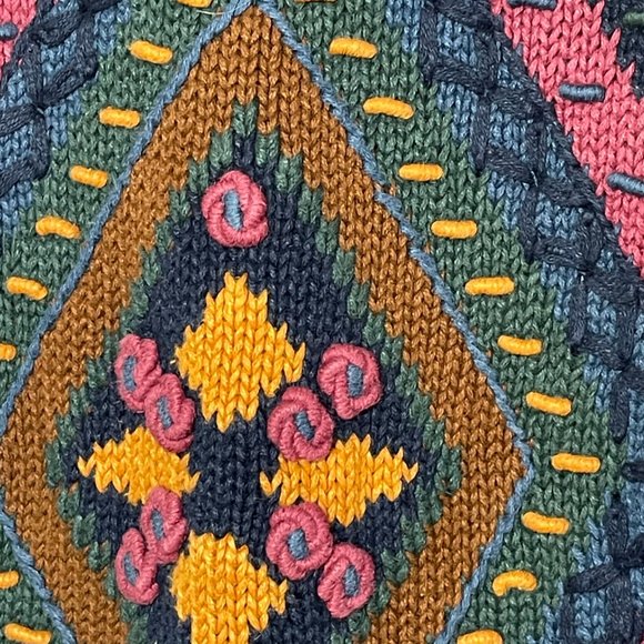 Vintage Pasta Ramie Cotton Aztec Knit Sweater Multicolor Size M Chunky 3D - Picture 6 of 16